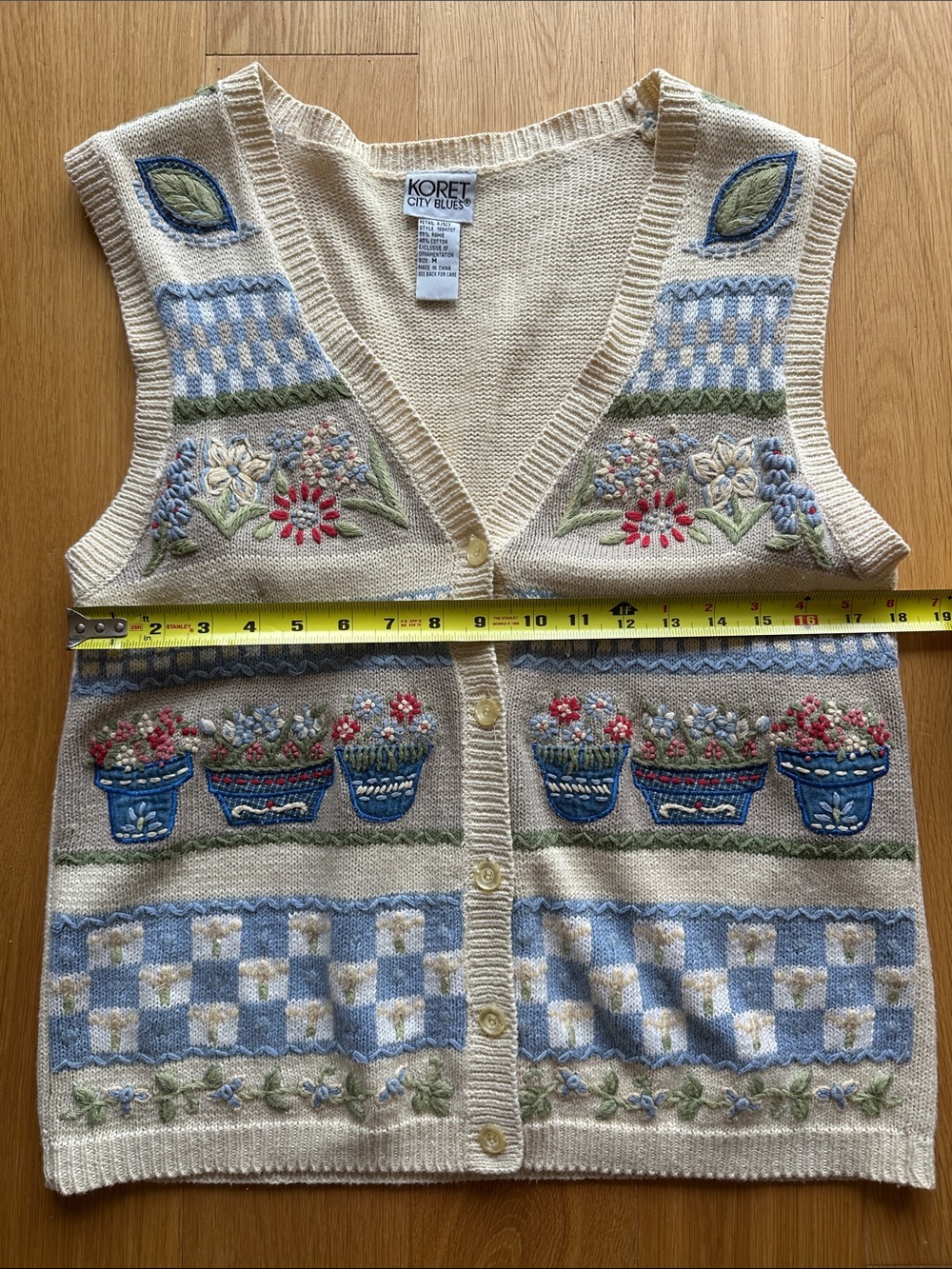 Vintage Koret City Blues Floral Cottagecore Sweater Vest Size M - Picture 10 of 12